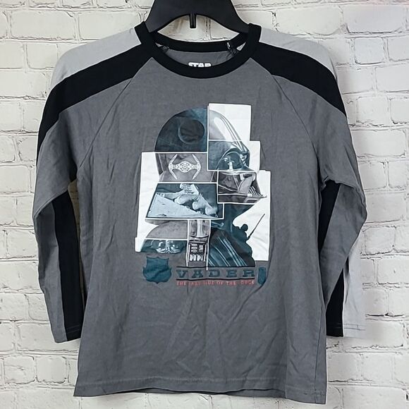Kids Star Wars Silhouette Darth Vader Dark Side Raglan Long Sleeve T-Shirt Large - Picture 1 of 6